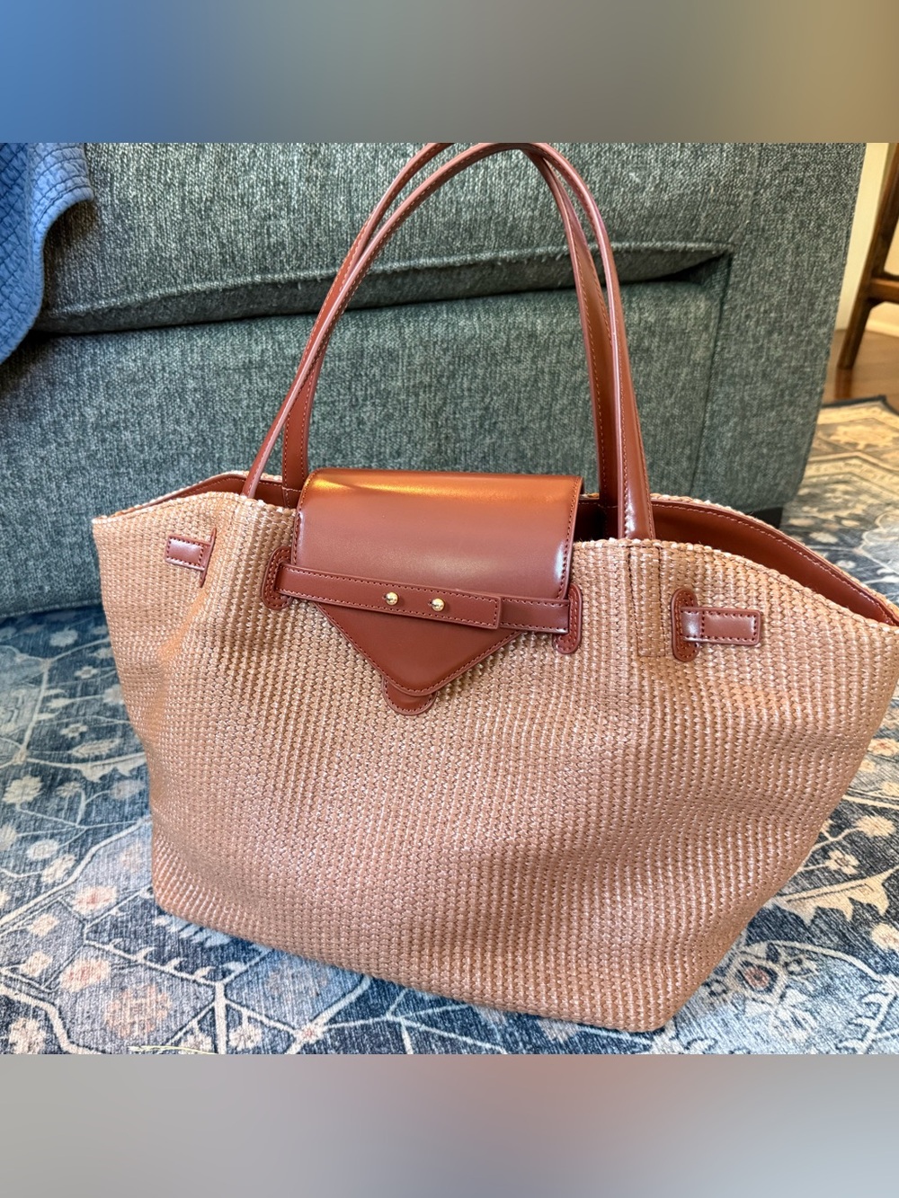 Tuckernuck Cognac Raffia Blaine Tote - Picture 3 of 4